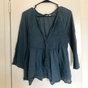 Melrose and Market Teal Peasant Blouse